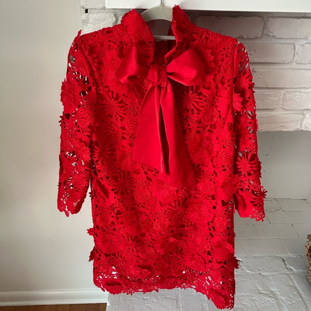 Tuckernuck Red Floral Lace Midi Dress - Picture 2 of 4